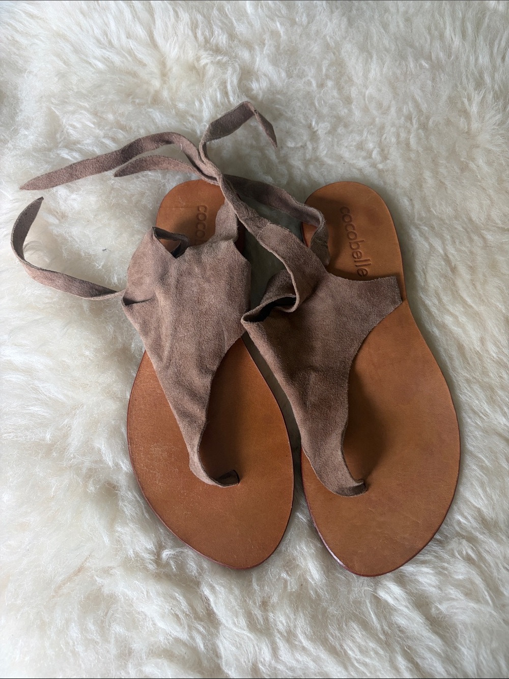 Cocobelle Brown Suede Tie-Wrap Sandals
